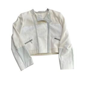 CHICO’S Women's Cream Mixed Textured Fabric Zip Up Moto Short Jacket Size 1